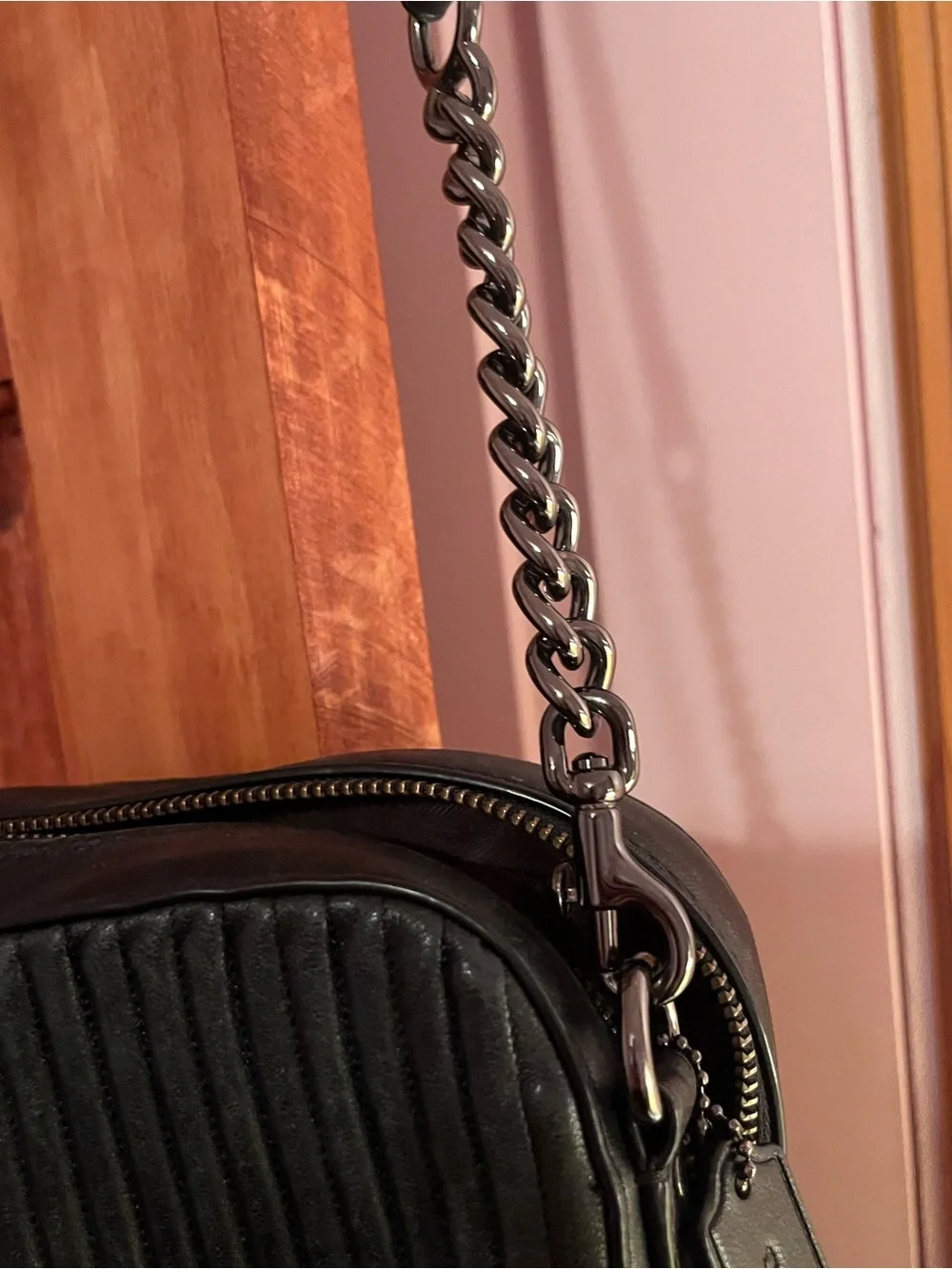 Coach Black Leather Crossbody with Multicolor / Rainbow Stud Chevron